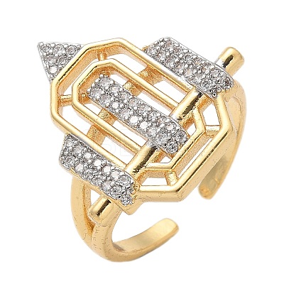 Brass Micro Pave Clear Cubic Zirconia Cuff Finger Rings for Women RJEW-U033-01GP-1