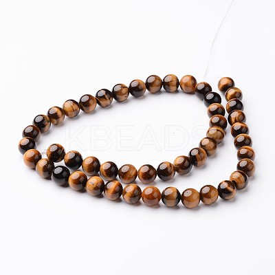 Round Natural Tiger Eye Bead Strands G-J346-13-8mm-1