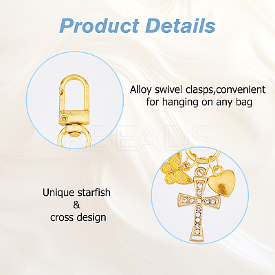 4Pcs 2 Styles Starfish & Cross Alloy Pendant Decoration HJEW-HS00001-1