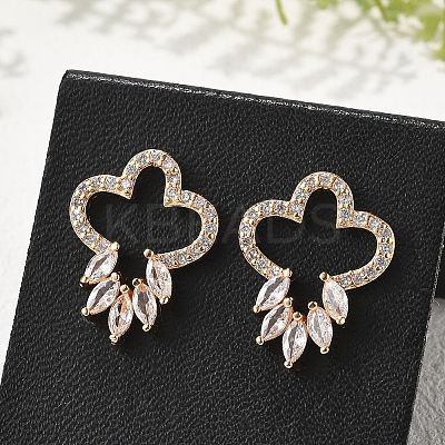 Flower Brass Micro Pave Clear Cubic Zirconia Stud Earrings for Women EJEW-G428-18G-02-1