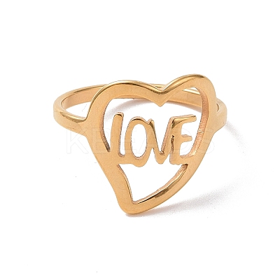 Ion Plating(IP) 201 Stainless Steel Heart with Word Love Finger Ring RJEW-J051-38G-1