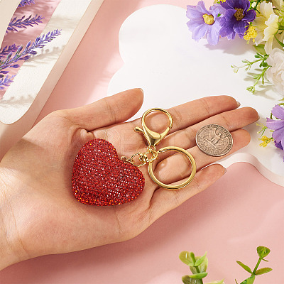 Handmade Polymer Clay Rhinestone Heart Keychains KEYC-TAC00068-01-1
