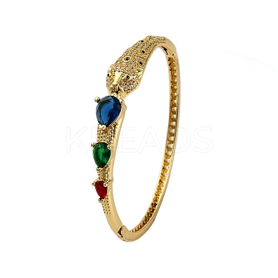 Rack Plating Brass Micro Pave Cubic Zirconia Hinged Bangles BJEW-H624-01G-1