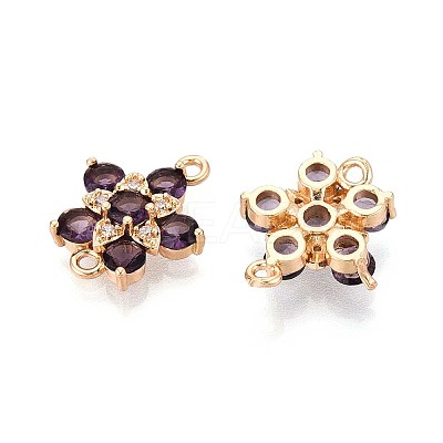 Brass Pave Cubic Zirconia Flower Connector Charms KK-T078-25G-1