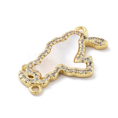 Brass Micro Pave Clear Cubic Zirconia & Natural White Shell Venezuela Map Connector Charms KK-Z098-13G-1