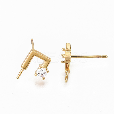 Brass Micro Pave Clear Cubic Zirconia Earring Findings KK-S356-128G-NF-1