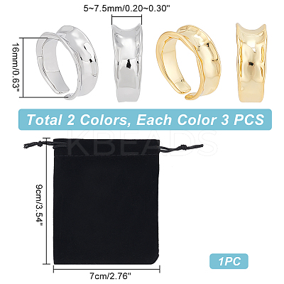 6Pcs 2 Colors Brass Wave Open Cuff Ring for Women RJEW-UN0002-32-1