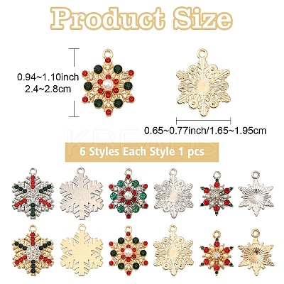 6Pcs 6 Styles Rack Plating Alloy Rhinestone Pendants FIND-YW0005-63-1