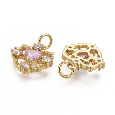 Brass Micro Pave Clear & Pearl Pink Cubic Zirconia Pendants X-KK-F821-25G-1
