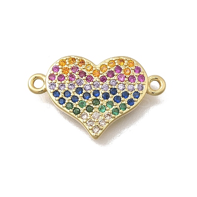 Brass Micro Pave Cubic Zirconia Heart Connector Charms KK-D431-062A-G-1
