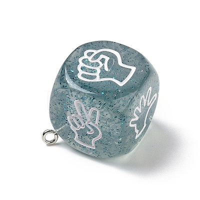 Transparent Resin Finger Guessing Game Dice Rock Pendants RESI-G064-01D-1