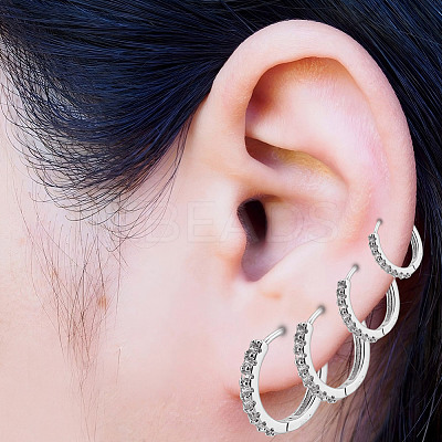 8Pcs 4 Styles Brass Clear Cubic Zirconia Hoop Earrings EJEW-DR0001-02S-1