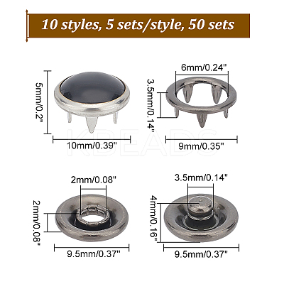 50 sets 10 Style Brass Snap Buttons FIND-NB0004-07-1