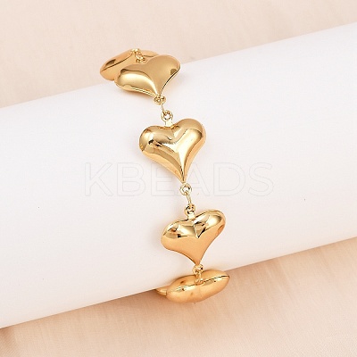 304 Stainless Steel Heart Link Chain Bracelets for Valentine's Day Gift BJEW-D359-17A-G-1