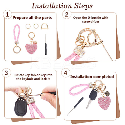 2Pcs 2 Styles PU Leather and Alloy Rhinestone Braided Keychain & Pendant Decorations KEYC-CN0001-11B-1