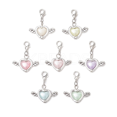 Heart & Wing Imitation Pearl Acrylic Pendant Decorations HJEW-JM03667-1