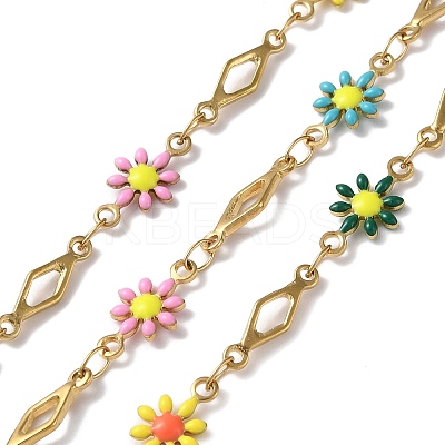Ion Plating(IP) Golden 304 Stainless Steel Flower & Rhombus Link Chains CHS-D036-01G-01-1