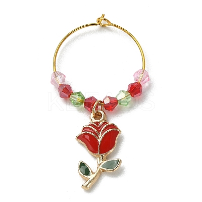 Valentine's Day Theme Rose Alloy Enamel Wine Glass Charms AJEW-JO00196-1