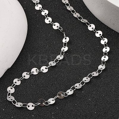 Anti-Tarnish 304 Stainless Steel Flat Sequin Chain Necklaces for Women NJEW-K255-28P-1