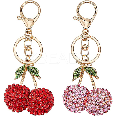 2Pcs 2 Colors Zinc Alloy Rhinestone Keychain KEYC-BC0001-13-1