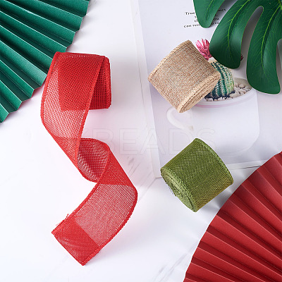 3 Rolls 3 Colors Polyester Imitation Linen Wrapping Ribbon OCOR-YS0001-02A-1