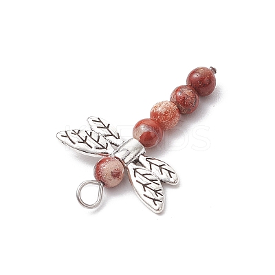 5Pcs 5 Styles Dragonfly Natural Sodalite & Maifanite & Pink Zebra Jasper & Red Jasper & Dyed Magnesite Beaded Pendants PALLOY-JF03857-1
