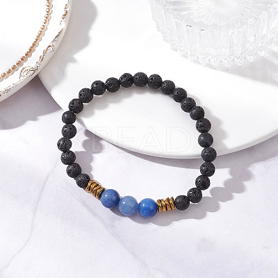 Natural & Synthetic Gemstone Round Beaded Stretch Bracelets for Men Women BJEW-JB12263-02-1