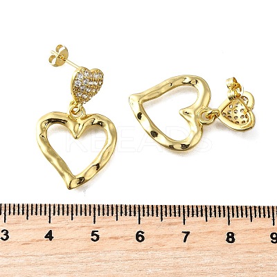 Hollow Heart Brass Micro Pave Clear Cubic Zirconia Dangle Stud Earrings EJEW-Z099-02G-02-1