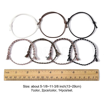 14Pcs 7 Colors Cotton Cord Bracelet Set for Men Women BJEW-FS00025-04-1
