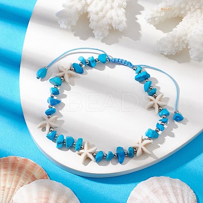 Synthetic Turquoise Beads with Natural Magnesite Anklet for Women AJEW-AN00576-01-1