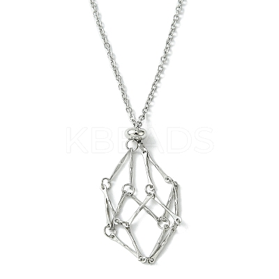 Crystal Cage Holder Necklace NJEW-JN04604-01-1