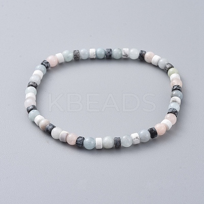 Natural Morganite & Howlite & Snowflake Obsidian Beads Stretch Bracelets BJEW-JB04697-02-1