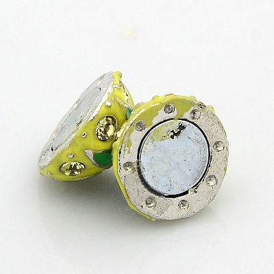 Platinum Plated Round Alloy Enamel Magnetic Clasps with Loops ENAM-P099-06-1