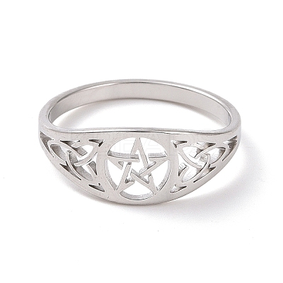Non-Tarnish Pentacle with Sailor's Knot Finger Ring RJEW-P037-01P-1