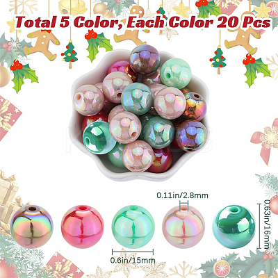 Christmas Theme 100Pcs 5 Colors Opaque Acrylic Beads MACR-SP0001-01B-04-1