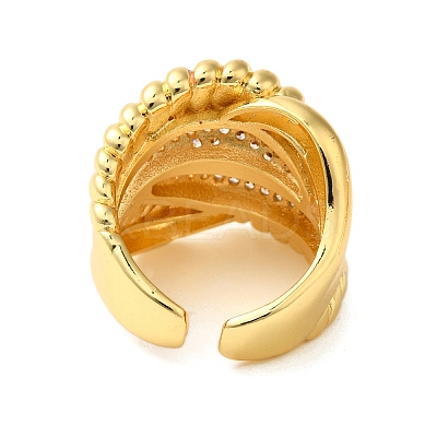 Brass Micro Pave Clear Cubic Zirconia Open Cuff Rings for Women RJEW-A048-13G-1