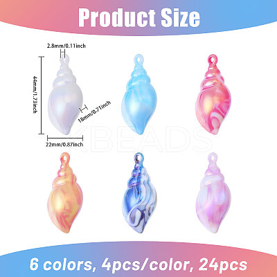 24Pcs 6 Colors UV Plating Iridescent Acrylic Imitation Conch Pendants MACR-CA0001-43-1