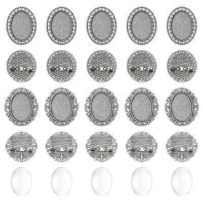 10Pcs 2 Styles Vintage Alloy Brooch Cabochon Bezel Settings FIND-FS0004-64-1