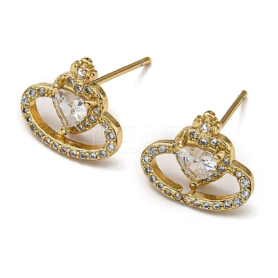 Rack Plating Brass Crown Stud Earrings with Cubic Zirconia EJEW-D063-12G-1