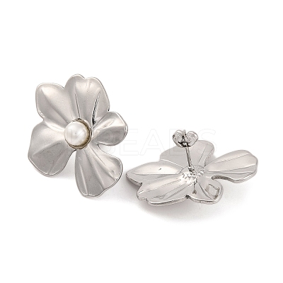 304 Stainless Steel with Plastic Imitation Pearl Stud Earrings for Women LS-EJEW-Z057-04P-1