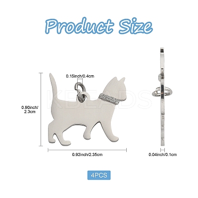 4Pcs 304 Stainless Steel Pendants STAS-FS0002-01B-1