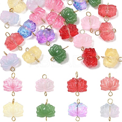 24Pcs 8 Colors Lotus Flower Transparent Glass Connector Charms PALLOY-YW00110-1