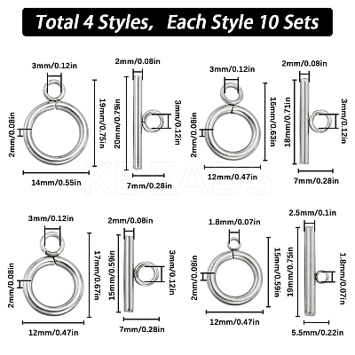 40Pcs 4 Styles 304 Stainless Steel Ring Toggle Clasps STAS-SC0007-38-1
