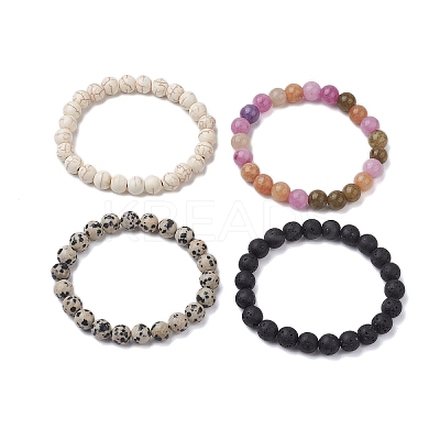 4Pcs Constellation 8mm Round Natural Dalmation Jasper & White Jade Imitation Tourmaline BJEW-JB10640-1