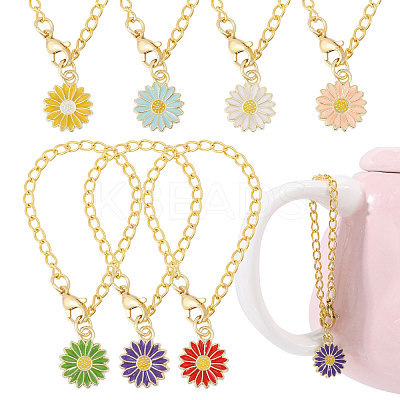 7Pcs 7 Colors Flower Alloy Enamel Cup Charms HJEW-GL00001-1