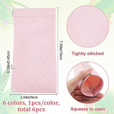 6Pcs 6 Colors Rectangle with Rhombus Pattern PU Imitation Leather Eyeglasses Pouch AJEW-CP0005-57-1