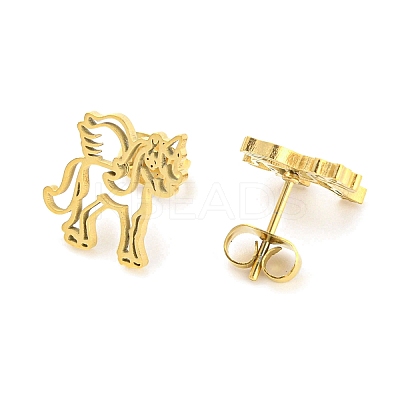Hollow Out Unicorn 304 Stainless Steel Stud Earrings LS-EJEW-G359-05G-1