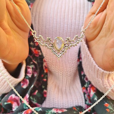 Hollow Triangle Alloy & White Synthetic Opal Pendant Necklaces for Women FS-WG91181-01-1