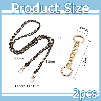 1Pc Black PU Leather Alloy Purse Chains FIND-HS0001-91G-1