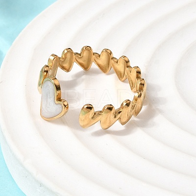 Heart 304 Stainless Steel Open Cuff Rings for Women RJEW-A091-02G-1